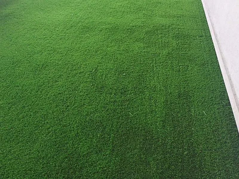 Long condo balcony with artificial turf along the wall