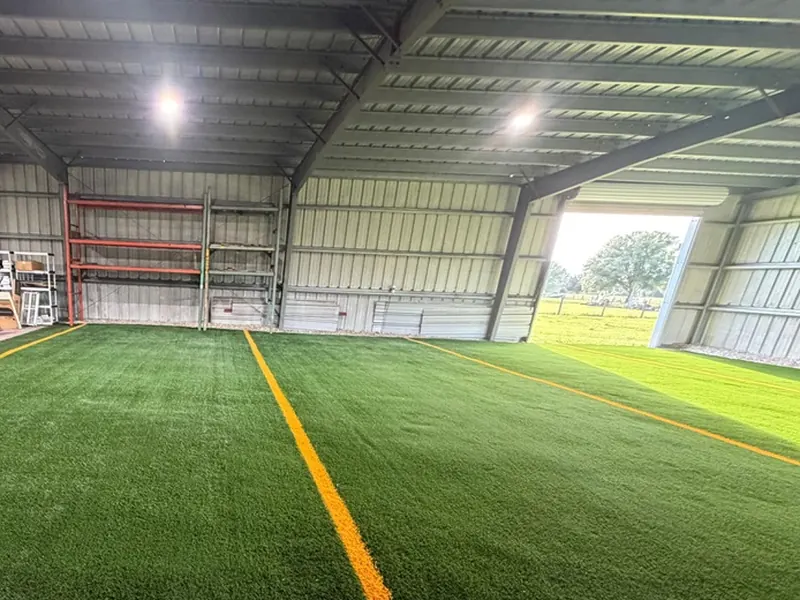Indoor soccer and training turf lanes with inlaid lines