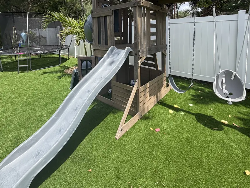 Backyard playset on artificial turf in Lakewood Ranch FL