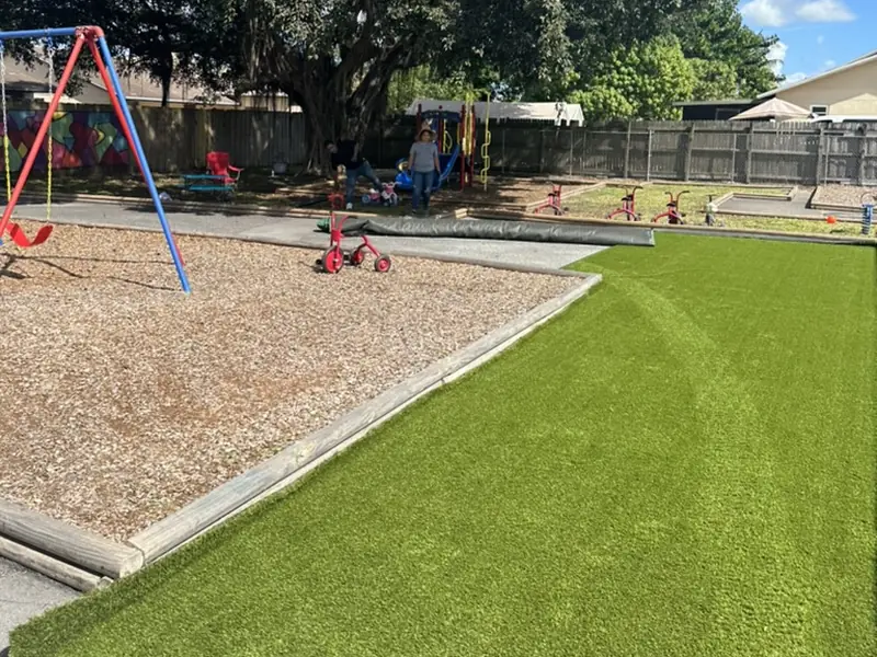 Daycare play yard artificial turf installation in Miami-Dade