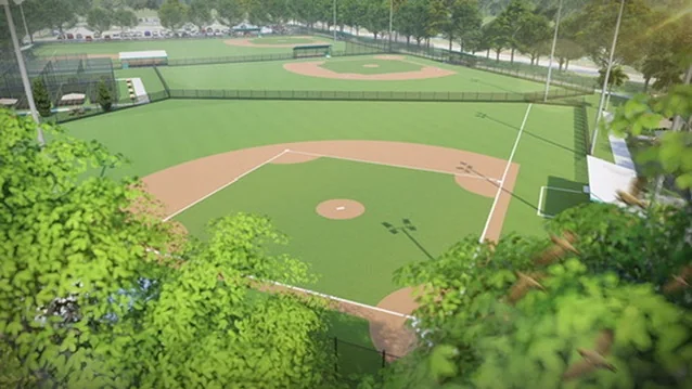 Design rendering of a turf PONY baseball field seen from above