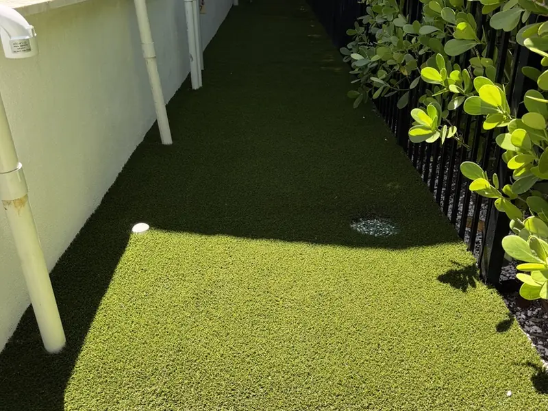Pet turf side-yard dog run beside a pool in Naples FL